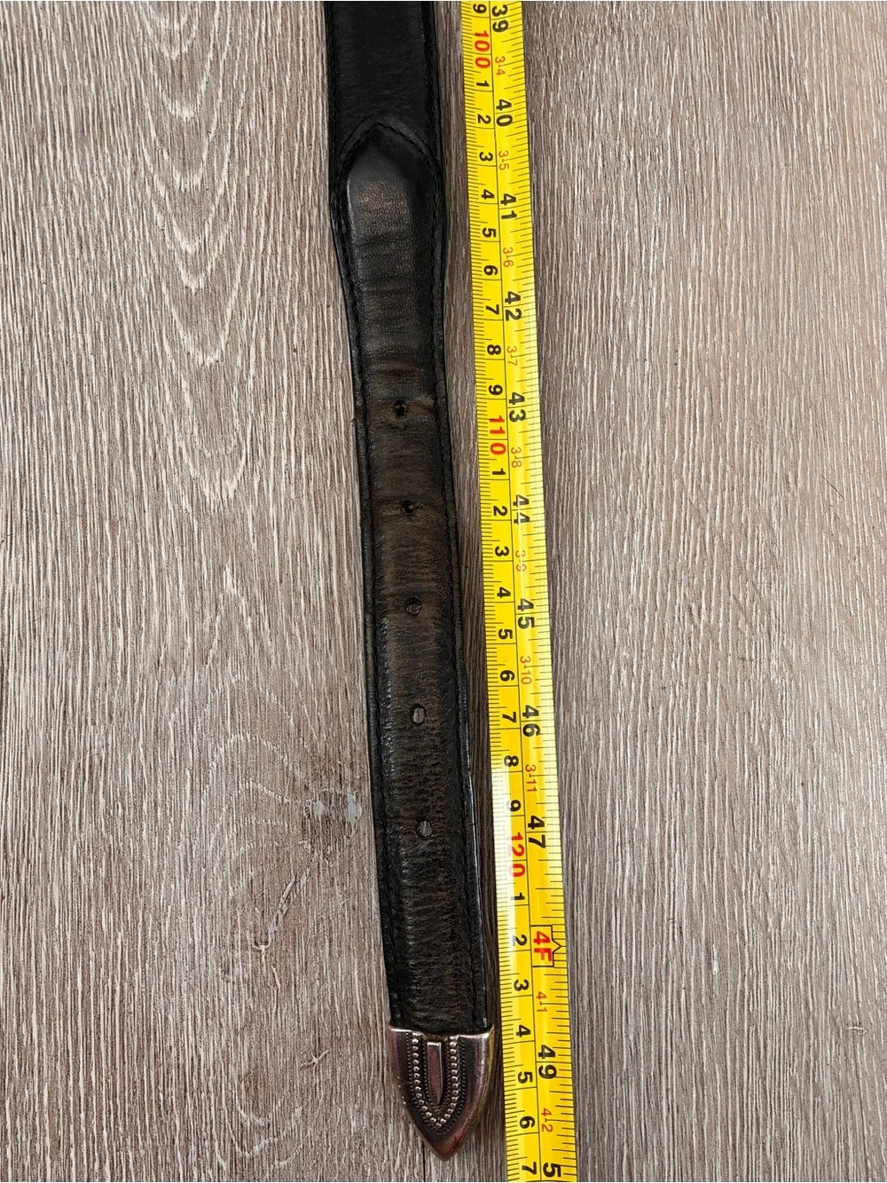 Fossil Black Leather Belt with Decorative Silver-Tone Buckle